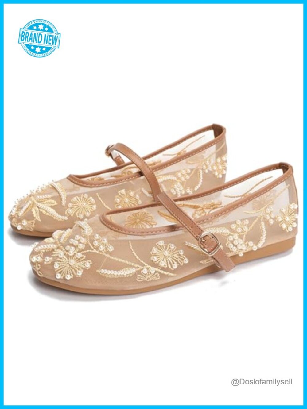 LUXMAX Women's Mesh Embroidered Mary Jane Flats Ballerina Shoes Synthetic